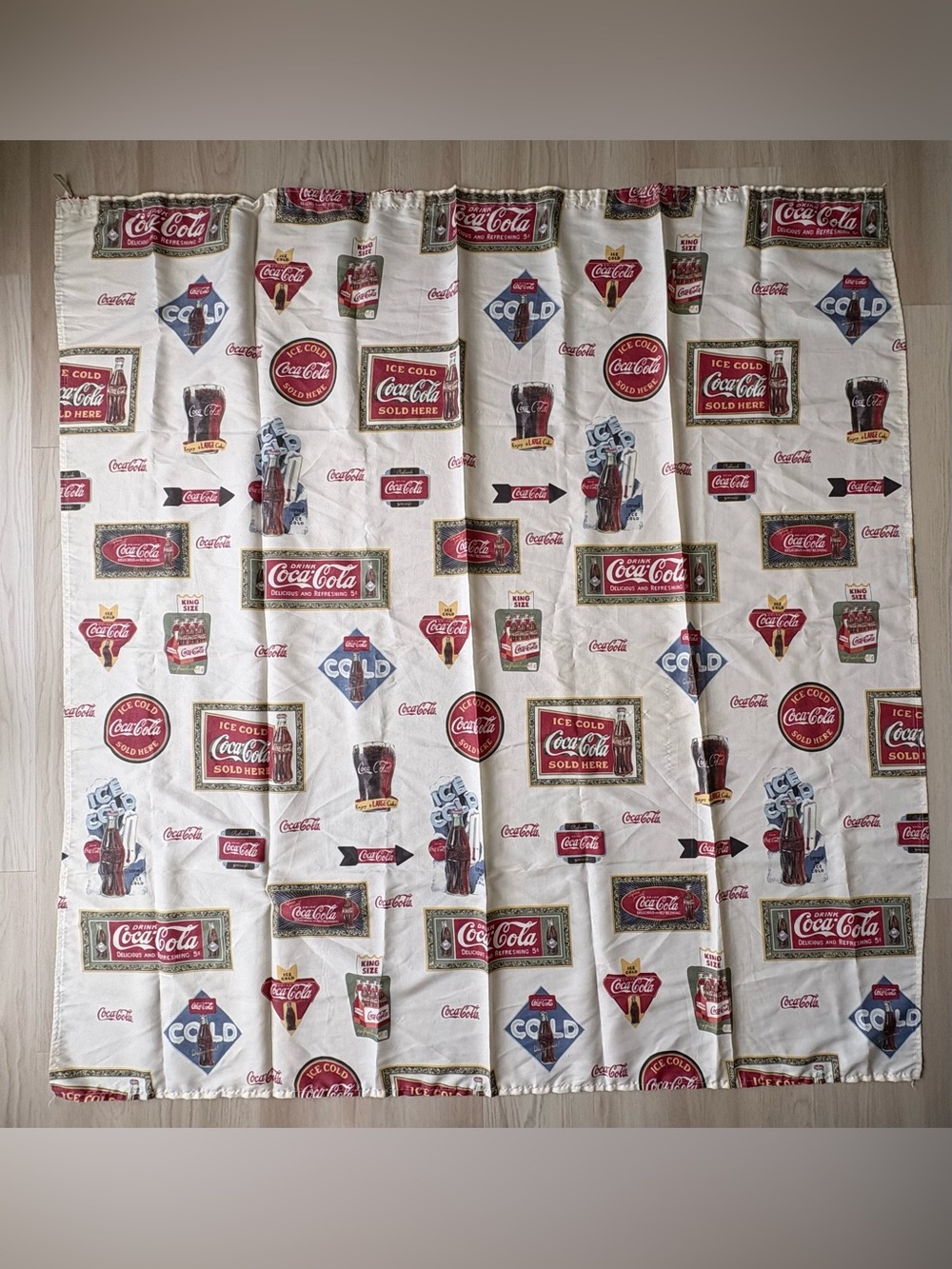 Vintage Coca Cola Shower Curtain Fabric Nostalgic Retro Coke Bottle Logo USA